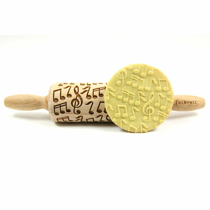 Folkroll Teigrolle Musik, junior, 23 cm, Nudelholz, Prägerolle, Muster, Motiv, Rolle, Buchenholz, 332849