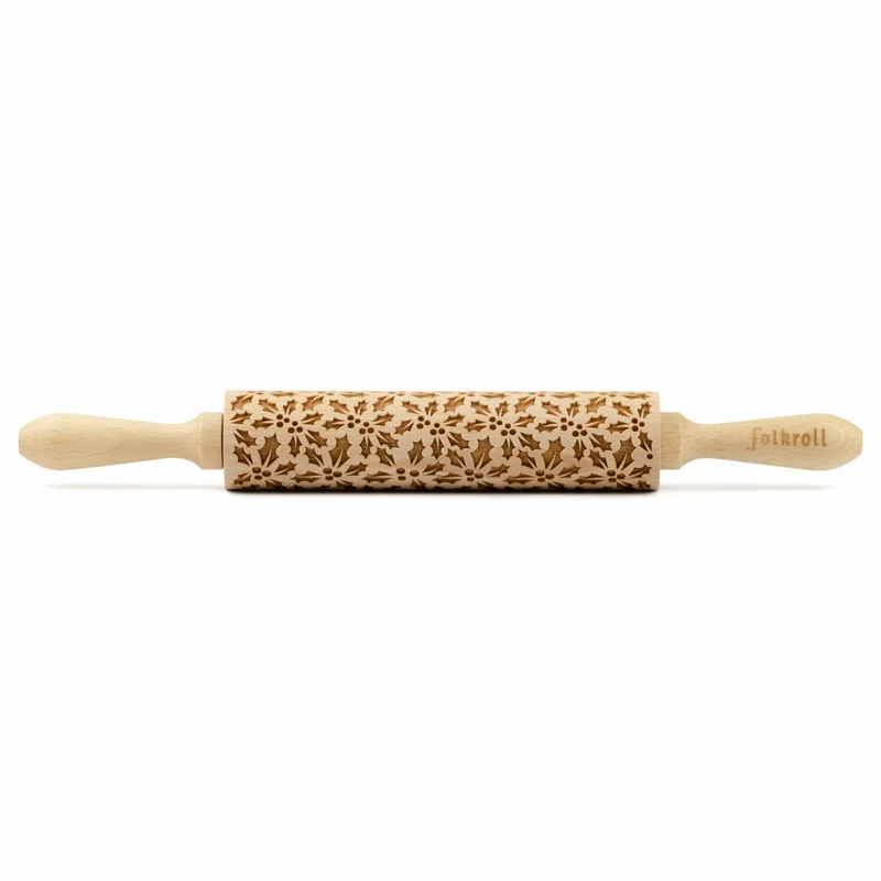 Folkroll Teigrolle Stechpalme, medium, 37 cm, Nudelholz, Prägerolle, Muster, Motiv, Rolle, Buchenholz, 339954