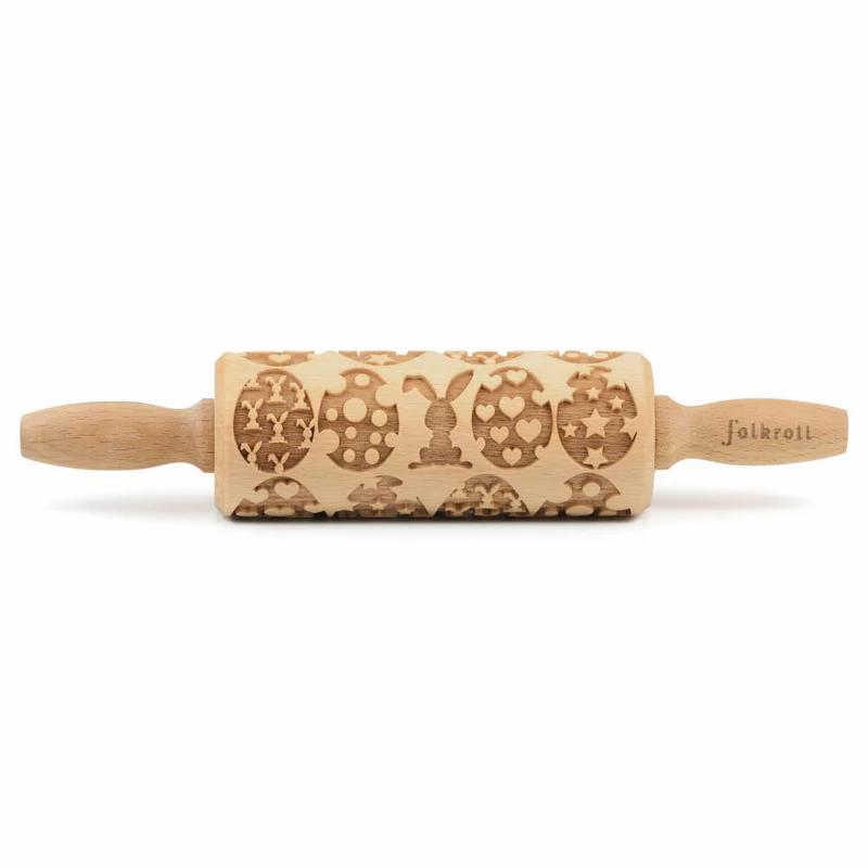 Folkroll Teigrolle Happy Easter, junior, 23 cm, Nudelholz, Prägerolle, Muster, Motiv, Rolle, Buchenholz, 331620