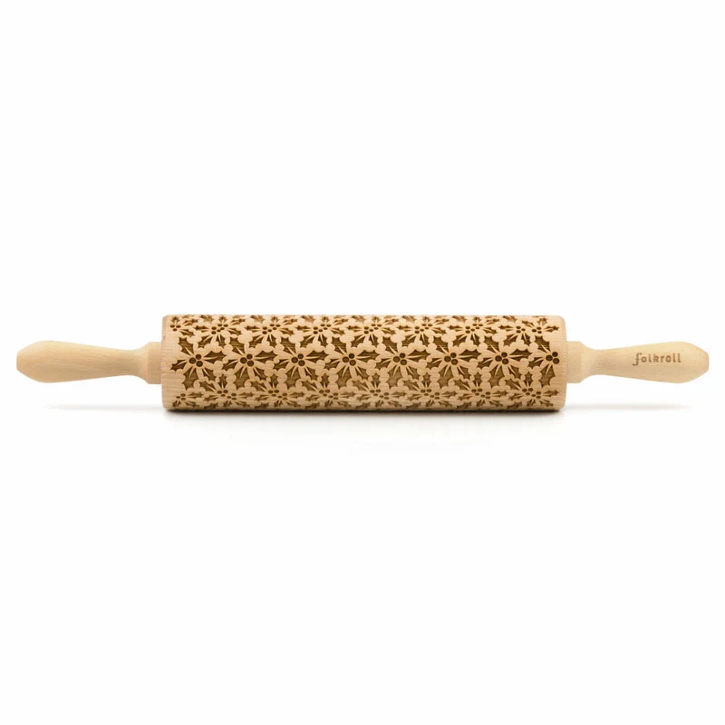 Folkroll Teigrolle Stechpalme, groß, 43 cm, Nudelholz, Prägerolle, Muster, Motiv, Rolle, Buchenholz, 332733