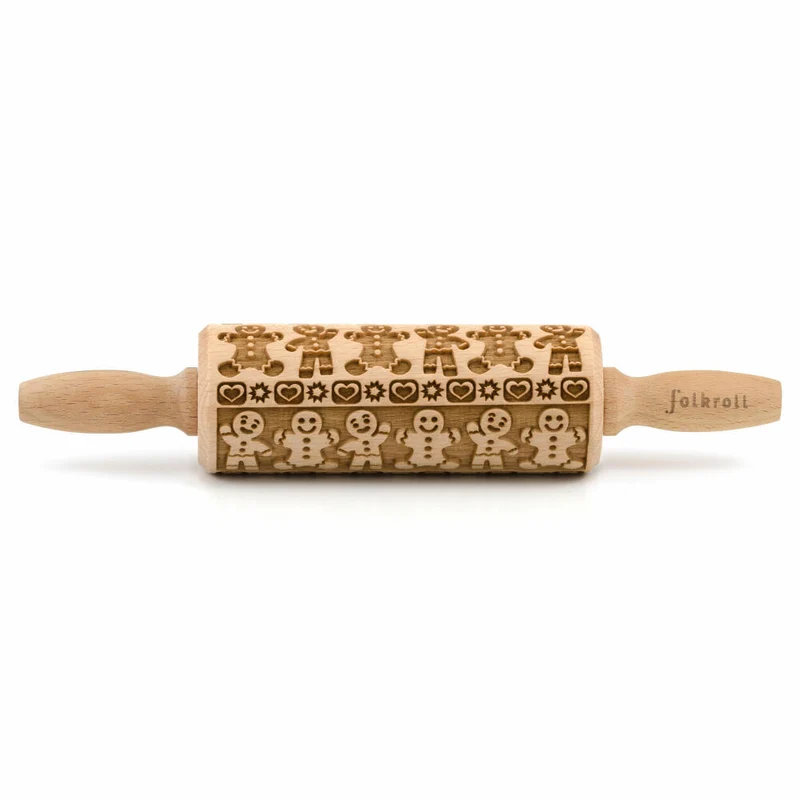 Folkroll Teigrolle Lebkuchenmann, junior, 23 cm, Nudelholz, Prägerolle, Muster, Motiv, Rolle, Buchenholz, 332788