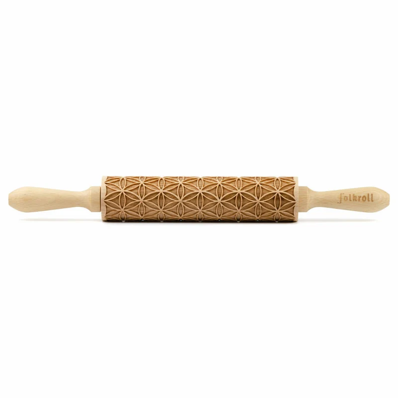 Folkroll Teigrolle Blume des Lebens, medium, 37 cm, Nudelholz, Prägerolle, Muster, Motiv, Rolle, Buchenholz, 339985