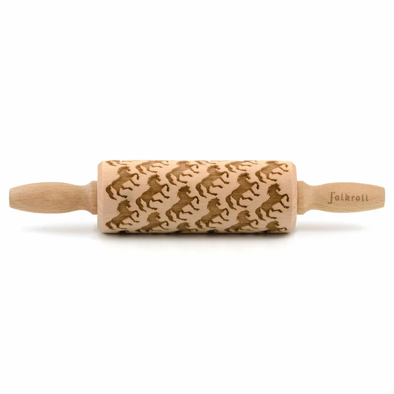 Folkroll Teigrolle Pferde, junior, 23 cm, Nudelholz, Prägerolle, Muster, Motiv, Rolle, Buchenholz, 332818