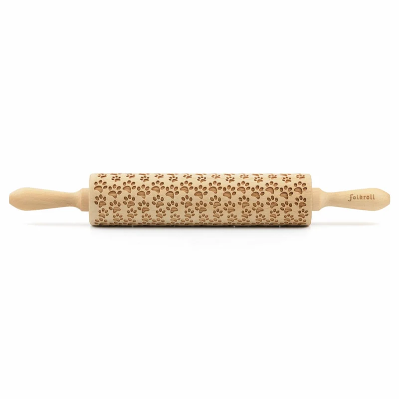 Folkroll Teigrolle Hundepfoten, groß, 43 cm, Nudelholz, Prägerolle, Muster, Motiv, Rolle, Buchenholz, 330326