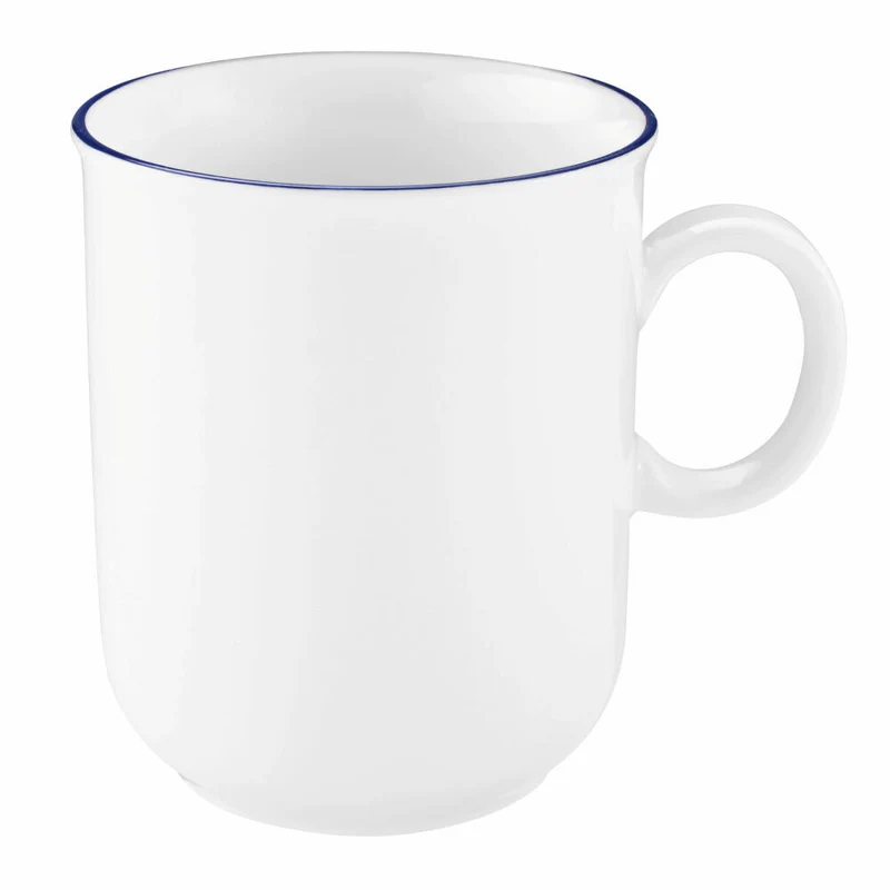 Seltmann Weiden Compact Becher, Kaffeebecher, Teetasse, Tasse, Porzellan, Weiß / Blaurand, 250 ml, 001.718888