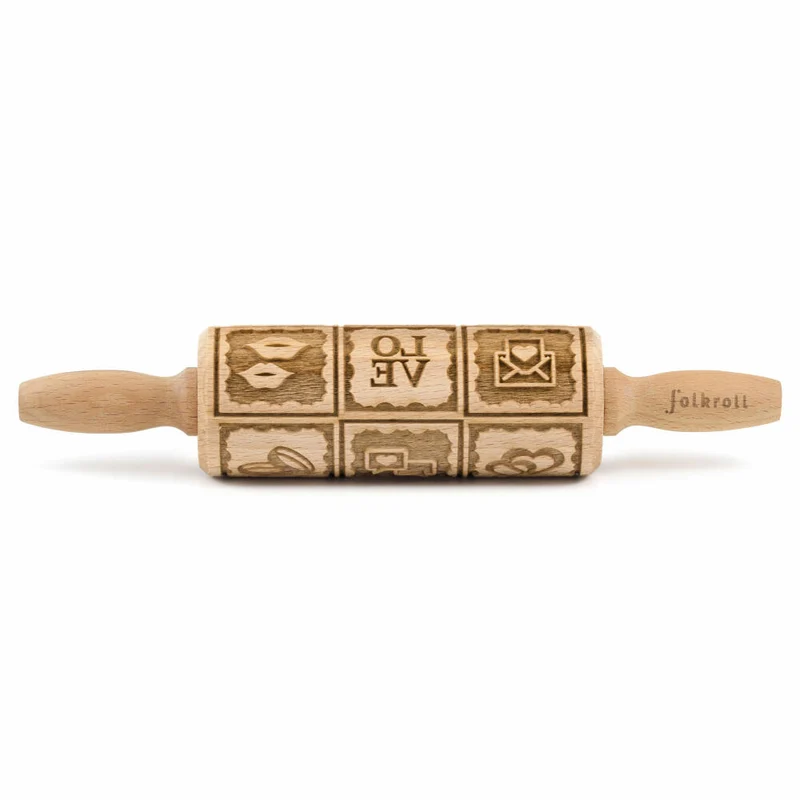 Folkroll Teigrolle Love Message, junior, 23 cm, Nudelholz, Prägerolle, Muster, Motiv, Rolle, Buchenholz, 334089
