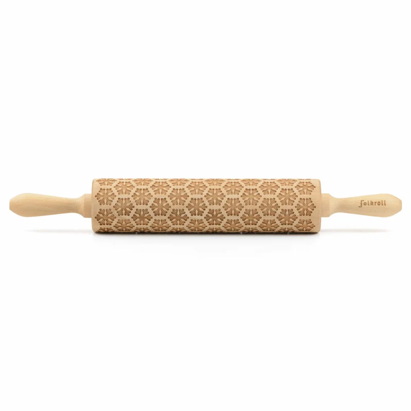 Folkroll Teigrolle Schneeflocken, groß, 43 cm, Nudelholz, Prägerolle, Muster, Motiv, Rolle, Buchenholz, 330296