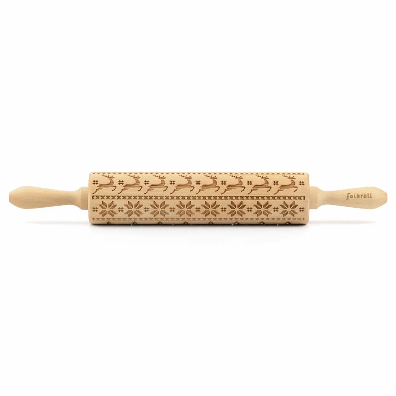 Folkroll Teigrolle Skandinavien Weihnacht, groß, 43 cm, Nudelholz, Prägerolle, Muster, Motiv, Rolle, Buchenholz, 330388