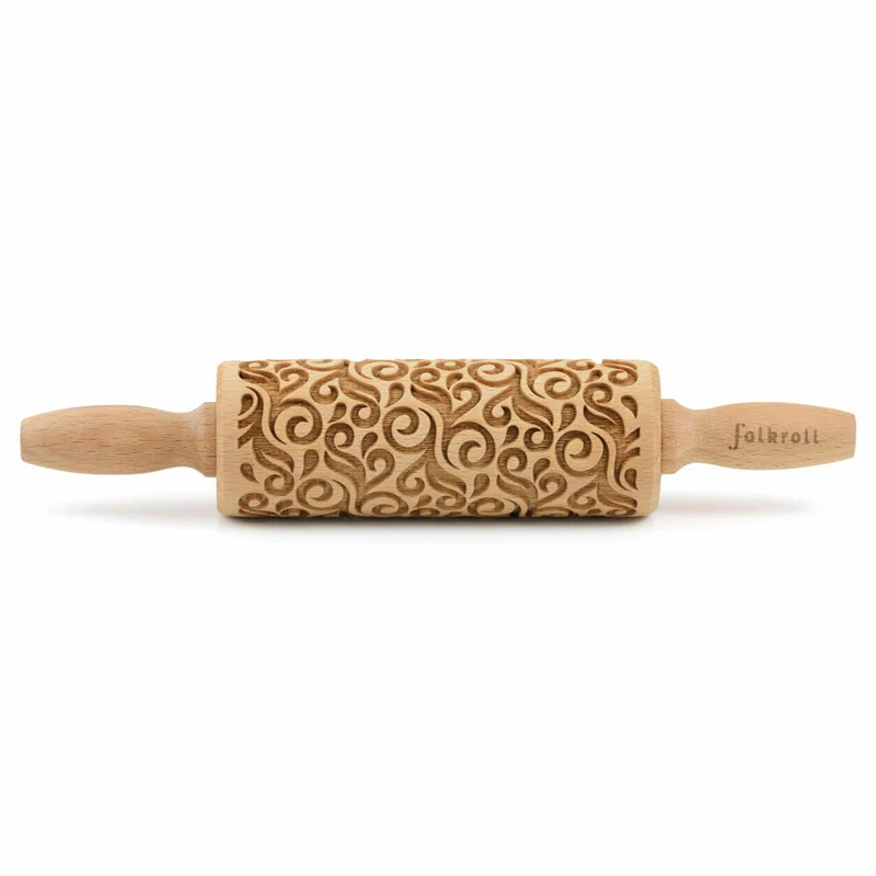 Folkroll Teigrolle Floral Deko, junior, 23 cm, Nudelholz, Prägerolle, Muster, Motiv, Rolle, Buchenholz, 330425