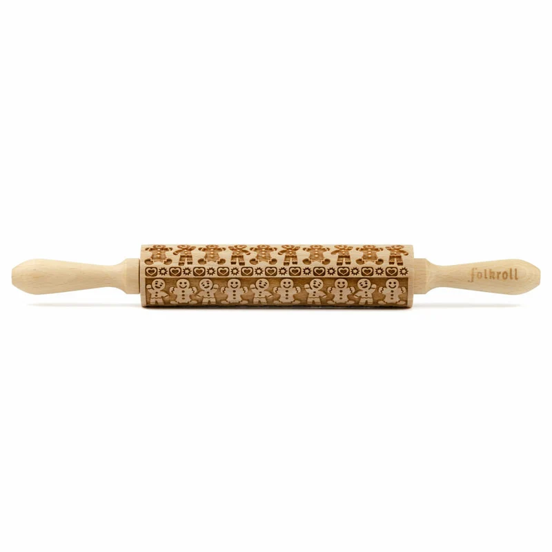 Folkroll Teigrolle Lebkuchenmann, medium, 37 cm, Nudelholz, Prägerolle, Muster, Motiv, Rolle, Buchenholz, 339947