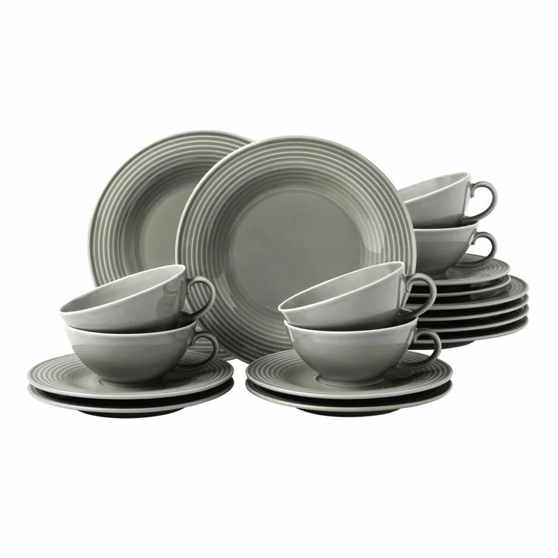 Seltmann Weiden Beat Teeservice Klein, 18-tlg., Tee Service, Geschirrset, Geschirr Set, Porzellan, Perlgrau, 001.766286