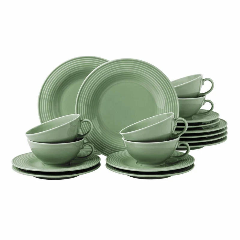 Seltmann Weiden Beat Teeservice Klein, 18-tlg., Tee Service, Geschirrset, Geschirr Set, Porzellan, Salbeigrün, 001.766287