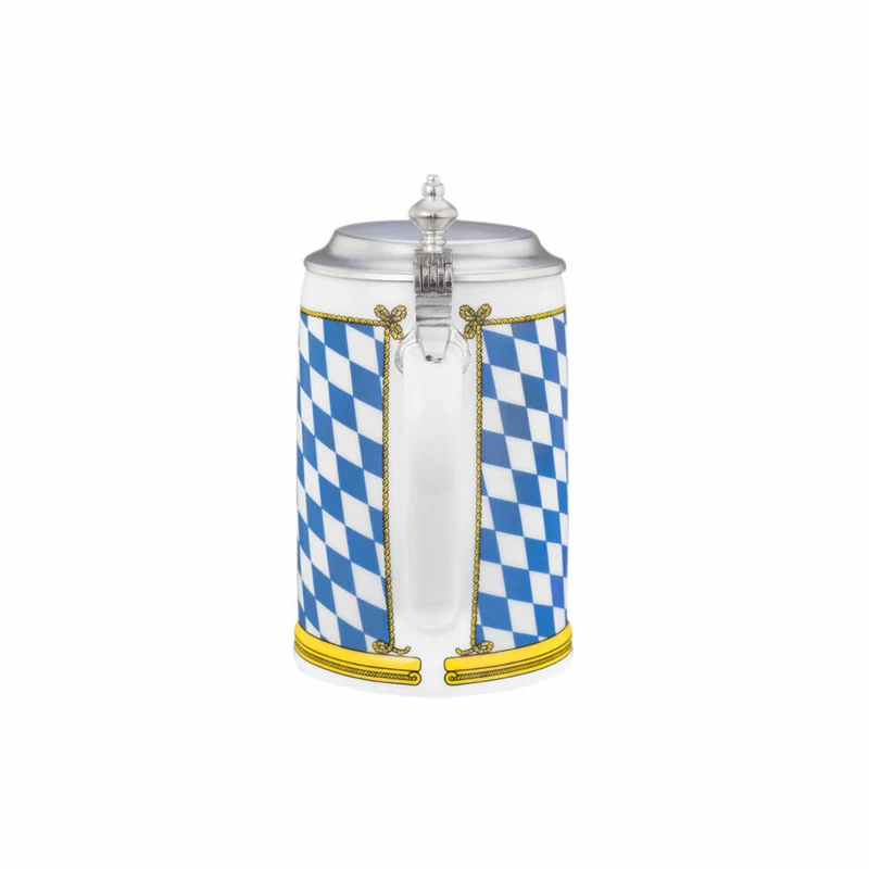 Seltmann Weiden Compact Bierkrug mit Deckel, Bier Krug, Maßkrug, Porzellan, Bayern Dekor, 740 ml, 001.617239