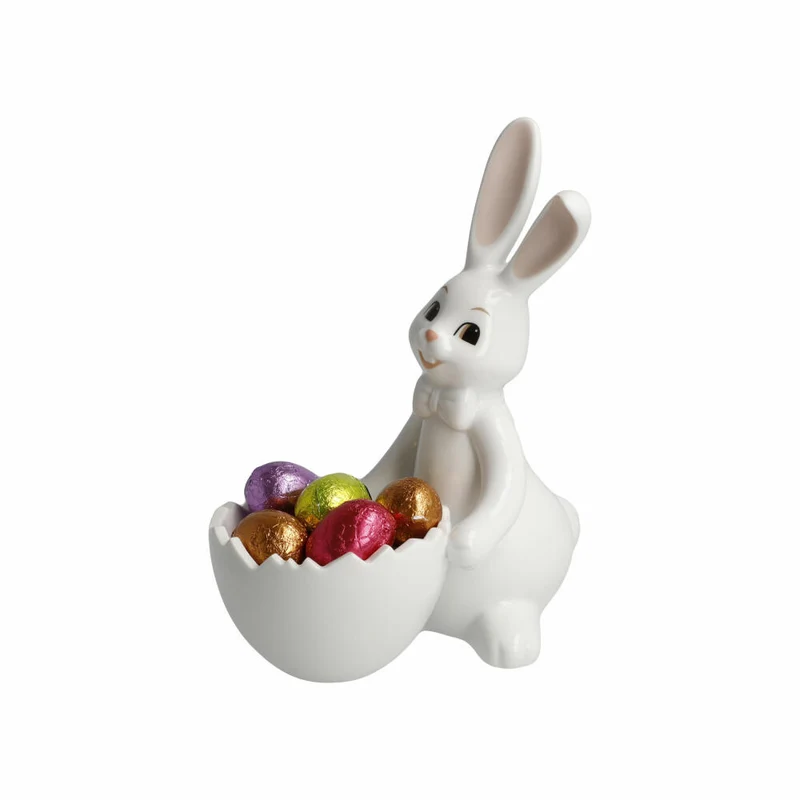 Goebel Figur Hase mit Schale Snow White - Sweet Boy, Porzellan, Bunt, 16 cm, 66845921