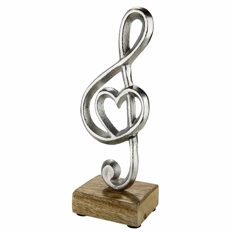 Gilde Notenschlüssel mit Herz, Dekoration, Dekoobjekt, Skulptur, Aluminium / Mangoholz, H 22 cm, 45691