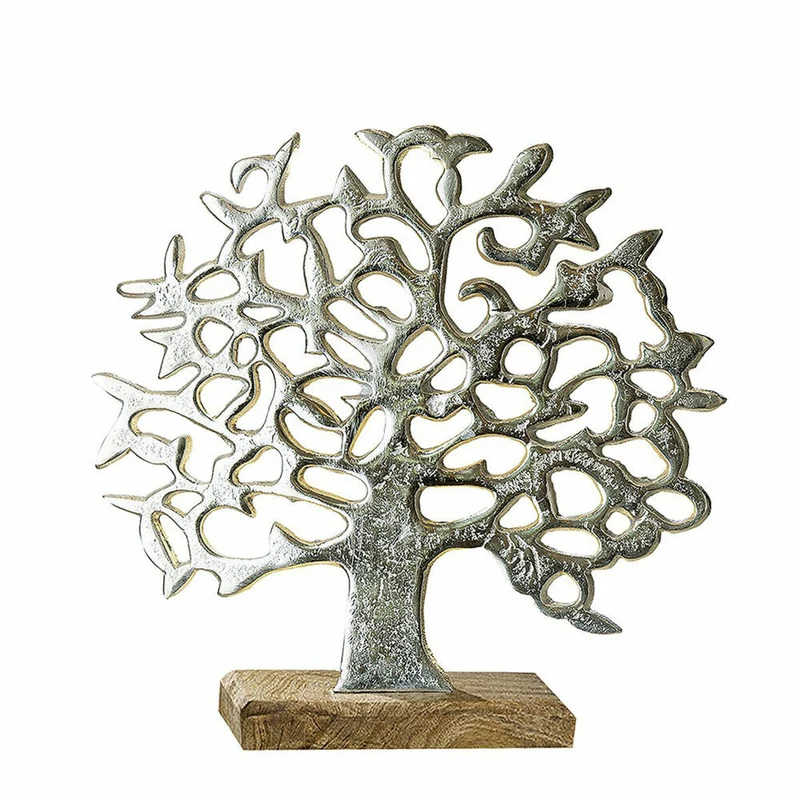 Gilde Lebensbaum auf Holzbase, Dekoration, Dekoobjekt, Skulptur, Aluminium / Mangoholz, H 46 cm, 48183