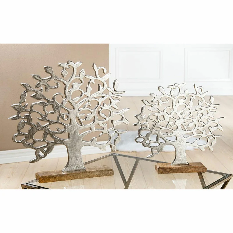 Gilde Lebensbaum auf Holzbase, Dekoration, Dekoobjekt, Skulptur, Aluminium / Mangoholz, H 46 cm, 48183