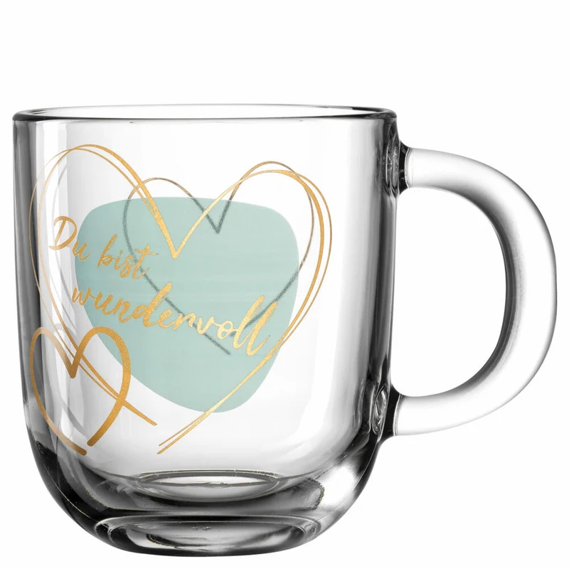 Leonardo Tasse Emozione Du bist wundervoll, Henkelbecher, Kalk-Natron-Glas, Türkis, 400 ml, 033231
