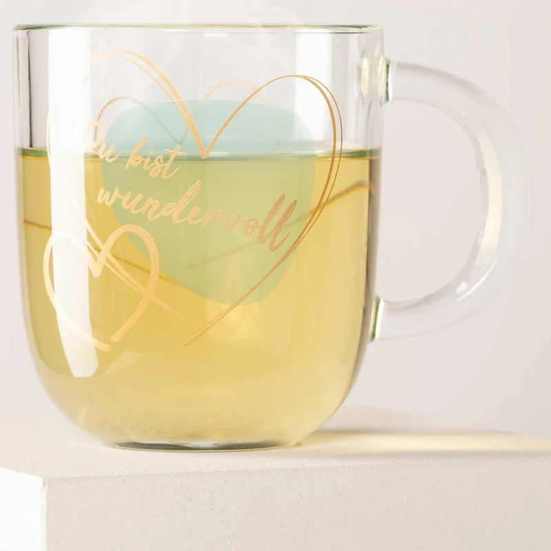 Leonardo Tasse Emozione Du bist wundervoll, Henkelbecher, Kalk-Natron-Glas, Türkis, 400 ml, 033231