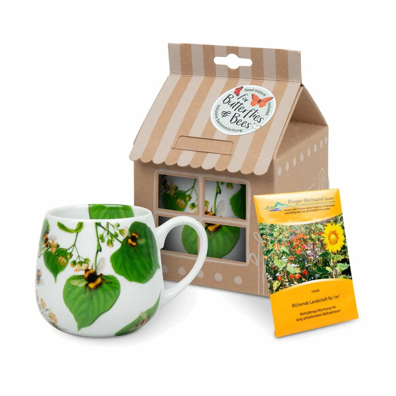 Könitz Becher Bumblebees on leave mit Samentüte in Geschenkbox, Tasse, Porzellan, Bunt, 400 ml, 11 5 000 2768