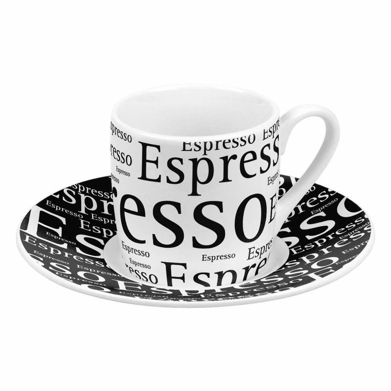 Könitz Espressotassen 4er Set Writing, Becher, Porzellan, Schwarz, Weiß, 85 ml, 11 5 053 2804