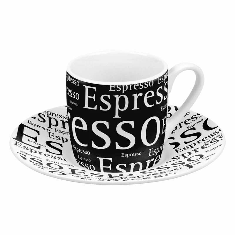 Könitz Espressotassen 4er Set Writing, Becher, Porzellan, Schwarz, Weiß, 85 ml, 11 5 053 2804