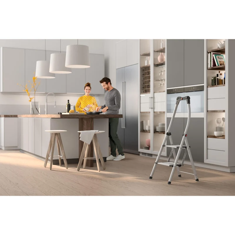 Hailo Trittleiter K100 TopLine, Haushaltsleiter, Aluminium, Silberfarben, 2 Stufen, 4302-301