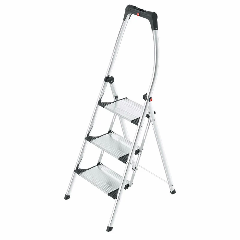 Hailo Trittleiter K100 TopLine, Haushaltsleiter, Aluminium, Silberfarben, 3 Stufen, 4303-301