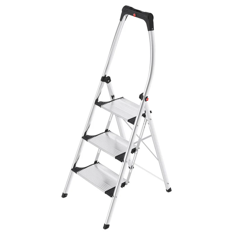 Hailo Trittleiter K100 TopLine, Haushaltsleiter, Aluminium, Silberfarben, 3 Stufen, 4303-301