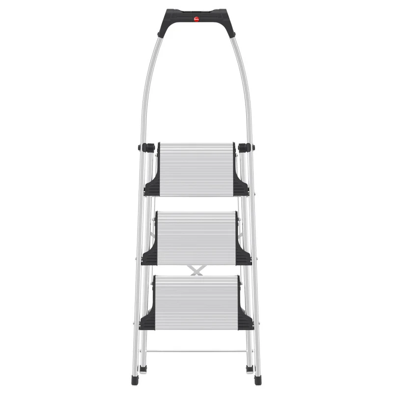 Hailo Trittleiter K100 TopLine, Haushaltsleiter, Aluminium, Silberfarben, 3 Stufen, 4303-301