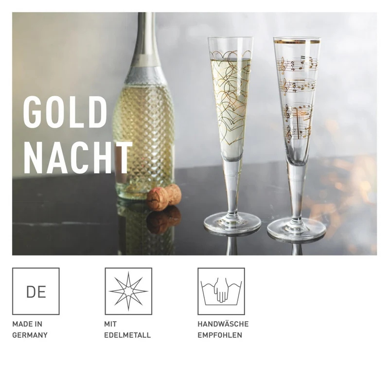 Ritzenhoff Champagnerglas 2er Set Goldnacht H23, Nathalie Jean, Rurik Mahlberg, Kristallglas, 205 ml, 6031006
