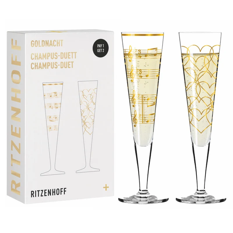 Ritzenhoff Champagnerglas 2er Set Goldnacht H23, Nathalie Jean, Rurik Mahlberg, Kristallglas, 205 ml, 6031006