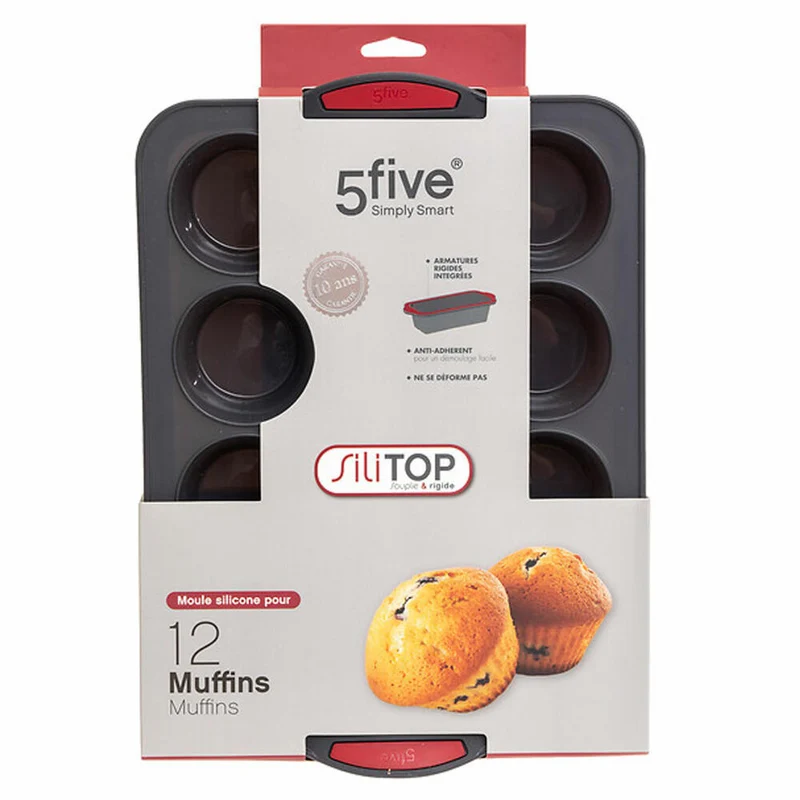 5five Simply Smart Muffin-Backform Silitop für 12 Muffins, Silikon, Eisen, Grau, 33 x 23.5 cm, 135283