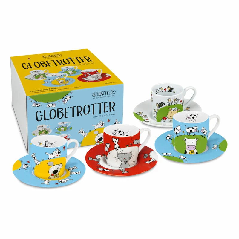 Könitz Espressotassen 4er Set Globetrotter, Becher, Porzellan, Bunt, 85 ml, 11 5 053 2807