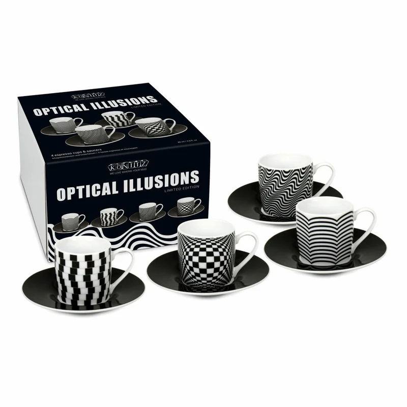 Könitz Espressotassen 4er Set Optical Illusions, Becher, Porzellan, Schwarz, Weiß, 85 ml, 11 5 053 2808