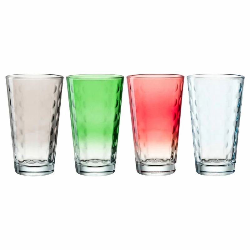 Leonardo Trinkgläser Set Optic 4-tlg., Trinkbecher, Kalk-Natron-Glas, Mehrfarbig, 540 ml, 023486