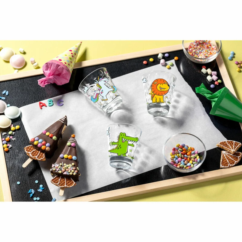 Leonardo Kinderbecher Bambini Optic Löwe, Trinkbecher, Kalk-Natron-Glas, Mehrfarbig, 215 ml, 023550