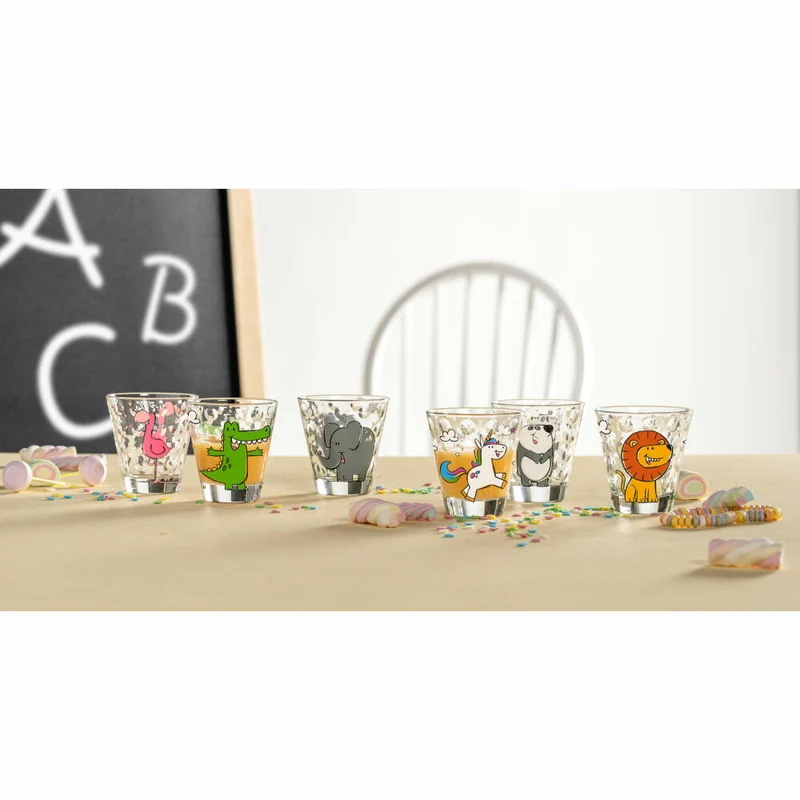 Leonardo Kinderbecher Bambini Optic Flamingo, Trinkbecher, Kalk-Natron-Glas, Mehrfarbig, 215 ml, 023555