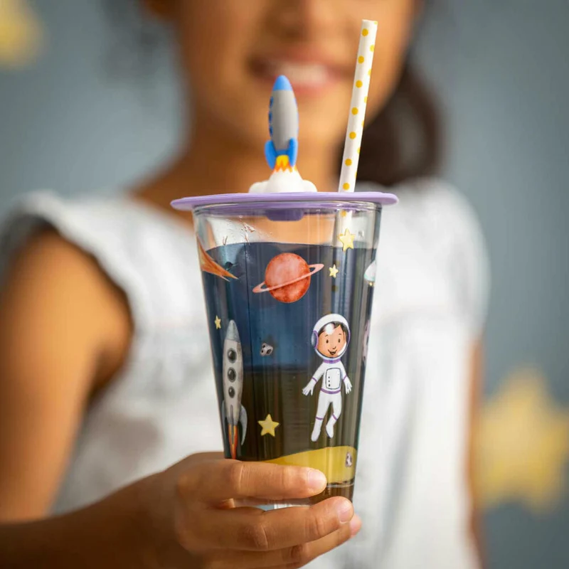 Leonardo Trinkset Bambini Avventura Weltall 3-tlg., Trinkbecher, Kalk-Natron-Glas, Mehrfarbig, 300 ml, 023673