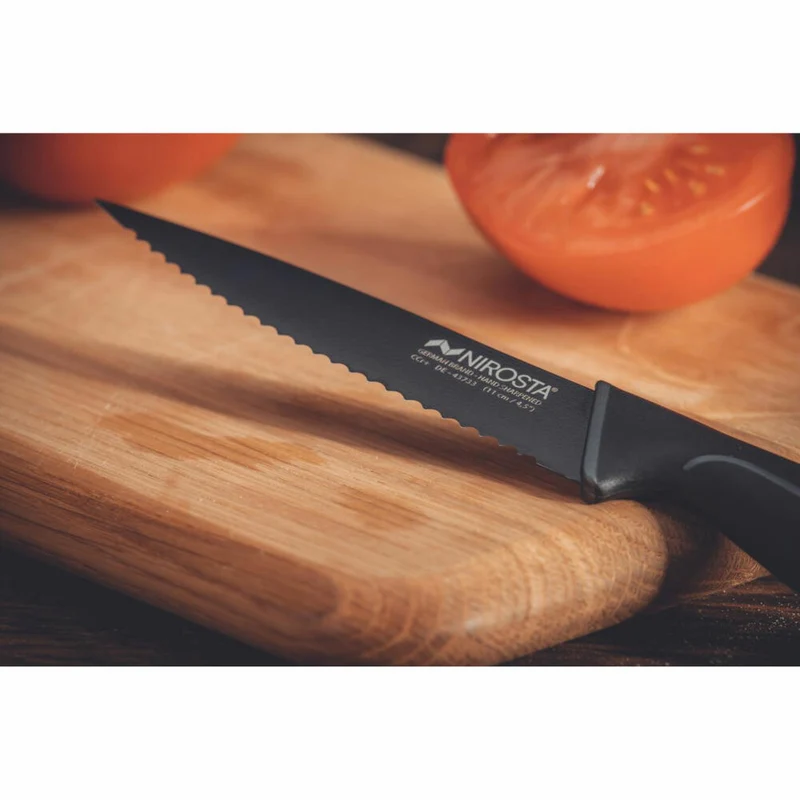 Nirosta Küchenmesser Wave gezahnt, Edelstahl, Kunststoff, Schwarz, 23 cm, 43733