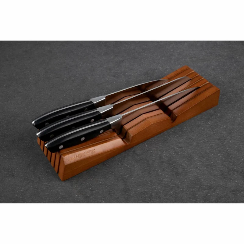 Nirosta Schubladeneinsatz Fair für 6 Messer, Messerablage, Buchenholz, Braun, 35 x 9.5 x 4.5 cm, 47999