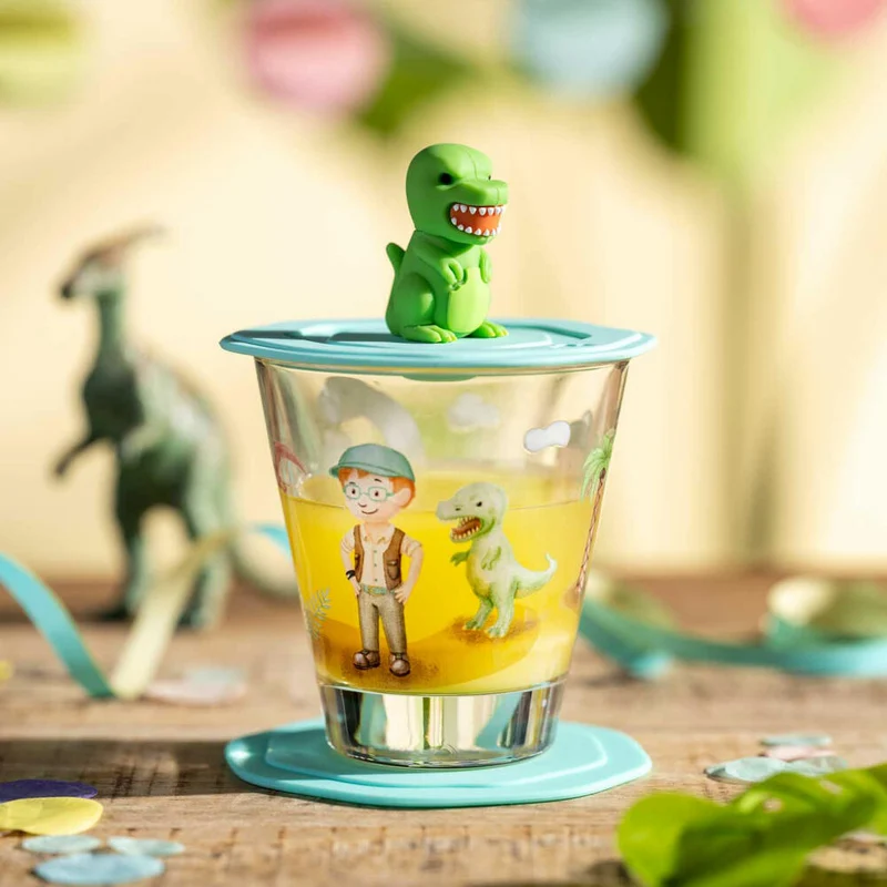 Leonardo Trinkset Bambini Avventura Dino 3-tlg., Trinkbecher, Kalk-Natron-Glas, Mehrfarbig, 215 ml, 023678