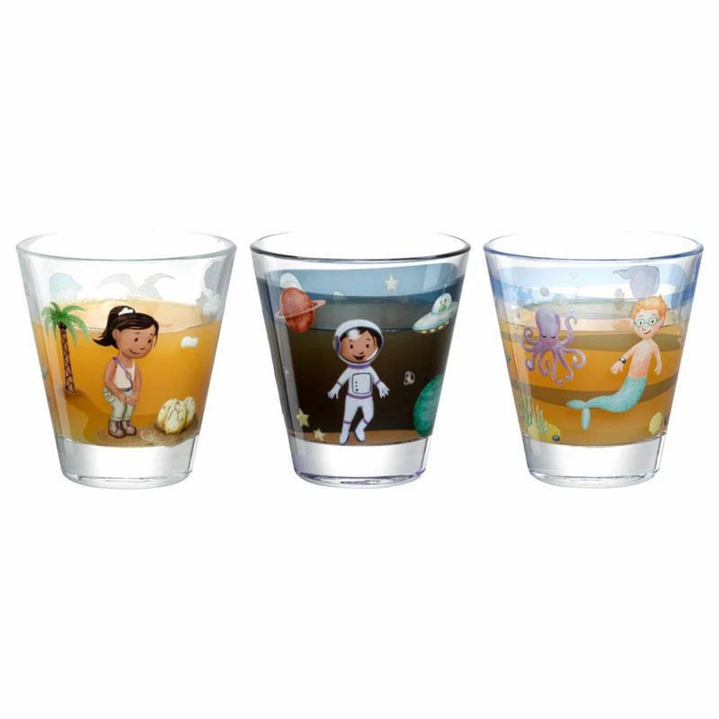 Leonardo Trinkgläser Set Bambini Avventura 6-tlg., Trinkbecher, Kalk-Natron-Glas, Mehrfarbig, 215 ml, 023680
