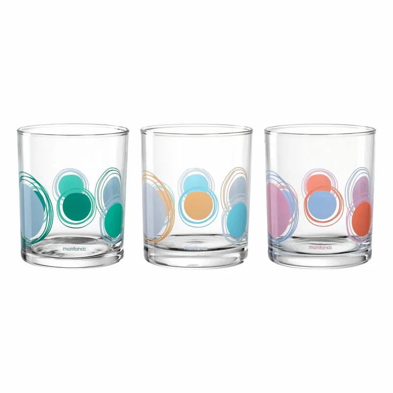 montana Trinkglas :new dots 3er Set, Becher gepunktet, Kalk-Natron-Glas, Mehrfarbig, 240 ml, 046009