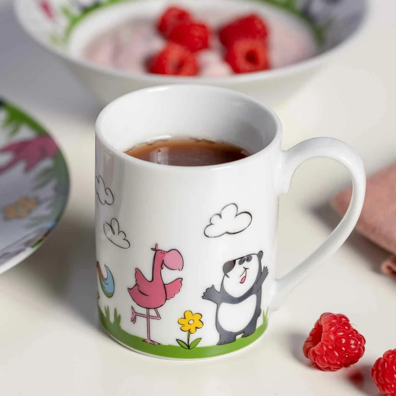 Leonardo Kindergeschirr Bambini 3-tlg. Einhorn Panda Flamingo, Porzellan, Mehrfarbig, 023151