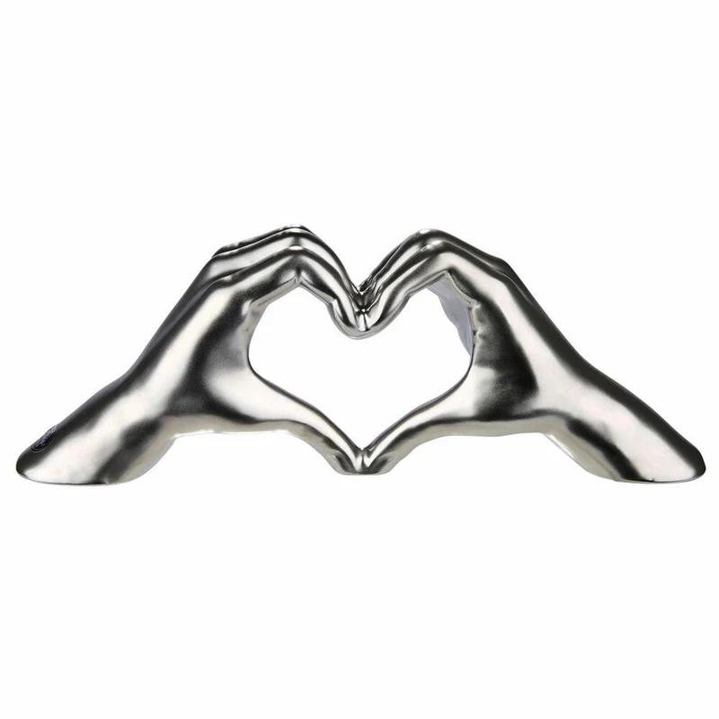 Gilde Hand Heart, Dekoration, Dekoobjekt, Skulptur, Herz, Keramik, Silber, H 11 cm, 43397