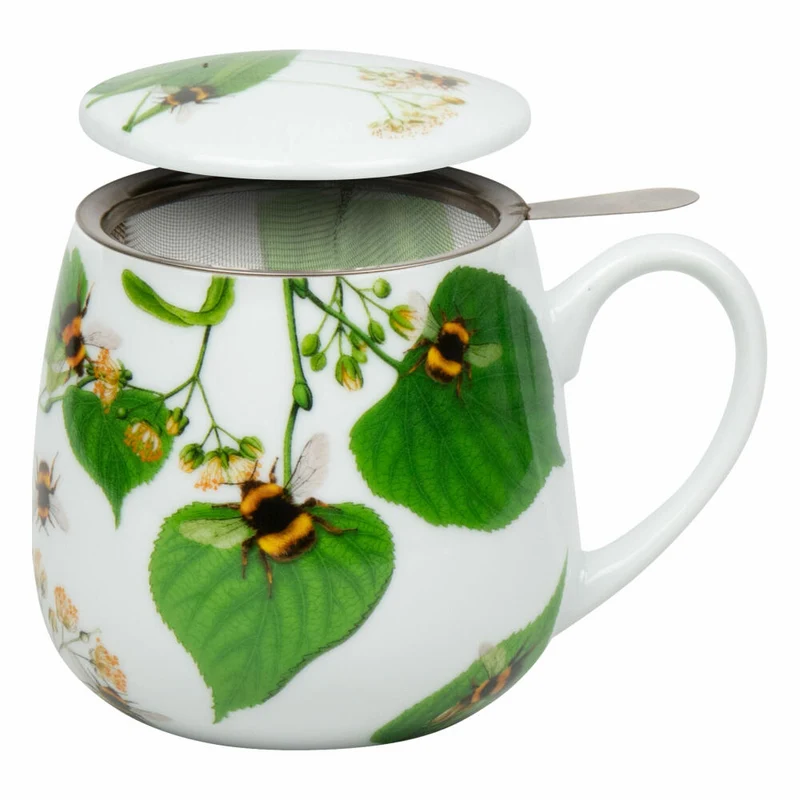 Könitz Becher Bumblebees on Leaf mit Sieb und Deckel, Tasse, Porzellan, Bunt, 400 ml, 11 5 143 2768