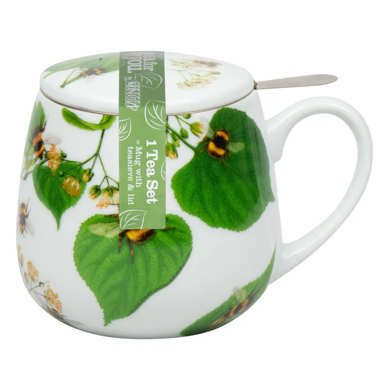 Könitz Becher Bumblebees on Leaf mit Sieb und Deckel, Tasse, Porzellan, Bunt, 400 ml, 11 5 143 2768