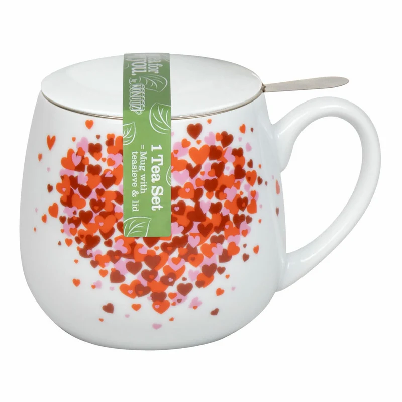 Könitz Becher Love Explodes mit Sieb und Deckel, Tasse, Porzellan, Rot, 420 ml, 11 5 143 2833
