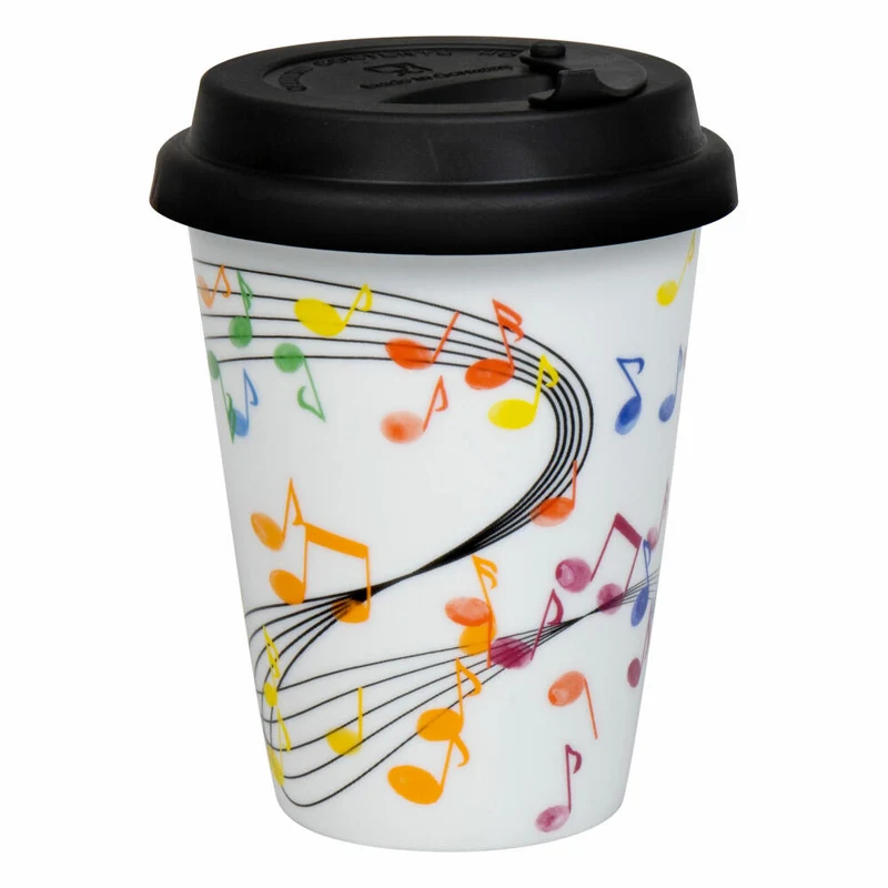 Könitz To Go Mug Flying Notes mit Deckel, Becher, Porzellan, Bunt, 380 ml, 11 5 162 2300